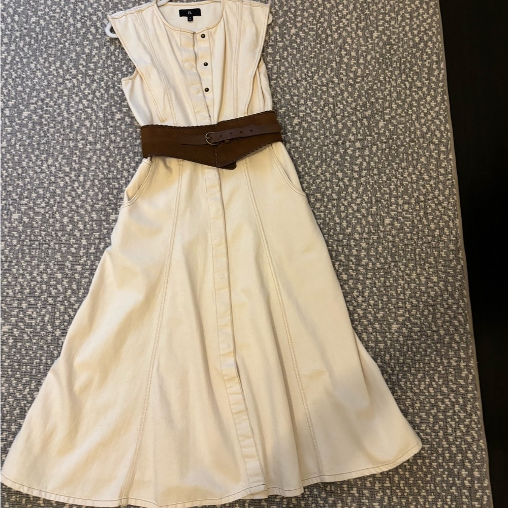 Banana Republic Cream A-Line Midi Dress with Flutter Sleeves